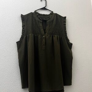 RAIN Women's Ruffled Neck Blouse - Olive Green